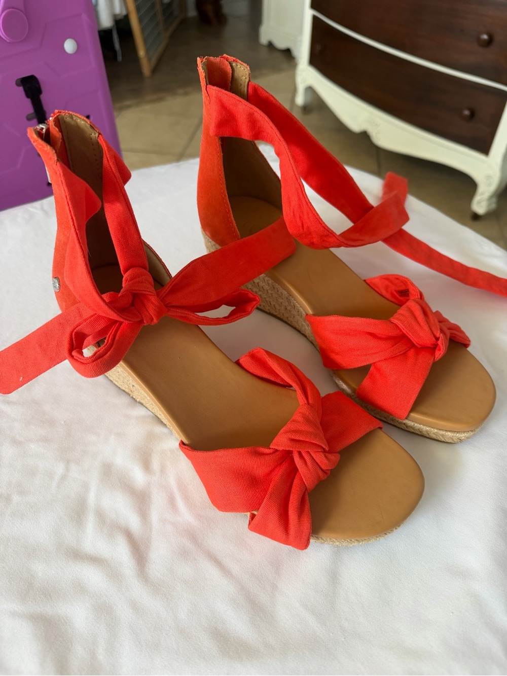 UGG Orange Tie-Wrap Espadrille Wedge Sandals